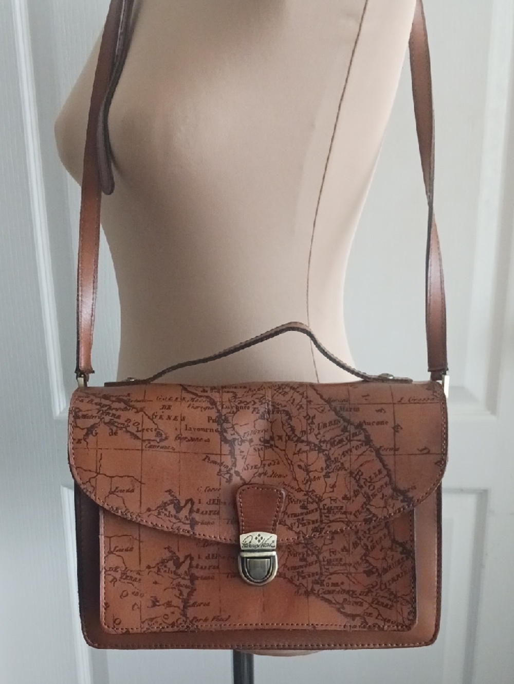 Patricia NASH Digione Riot Rust Map-Print Brown Leather Crossbody Satchel - Picture 9 of 10